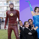 Melissa Benoist, Grant Gustin, and Rachel Bloom (Photos: Robert Voets/Warner Bros. Entertainment Inc.; Robert Voets/The CW
